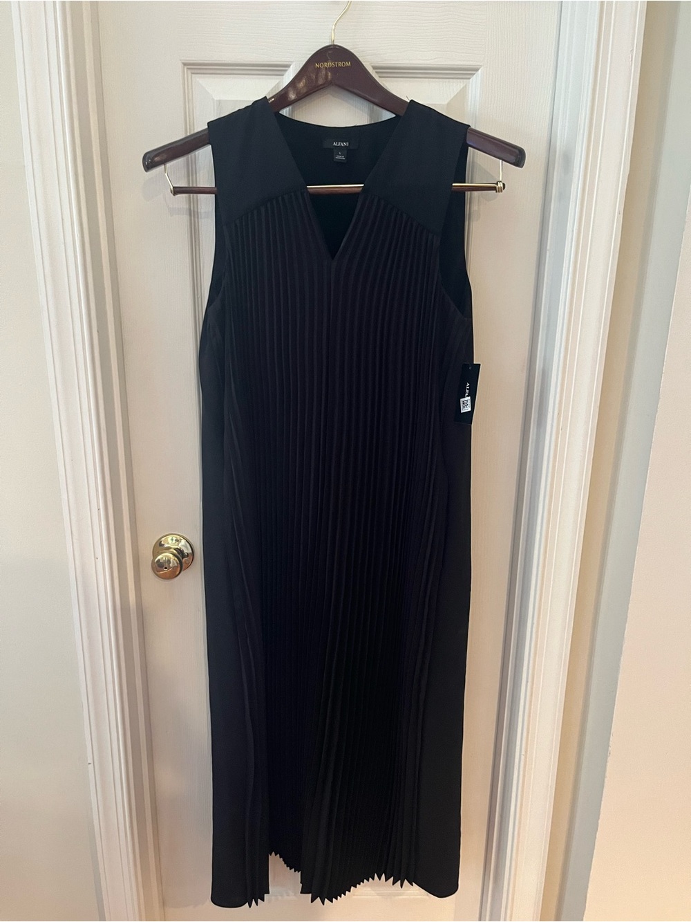 Alfani Black Pleated V-Neck Midi Dress